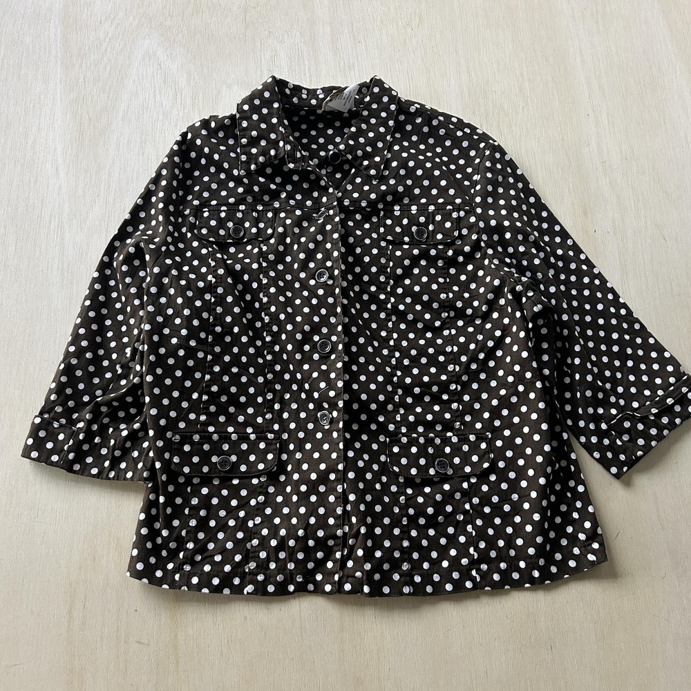 Vintage Company Collection Jacket Womens 1X Brown Polka Dot Cotton Blend Stretch